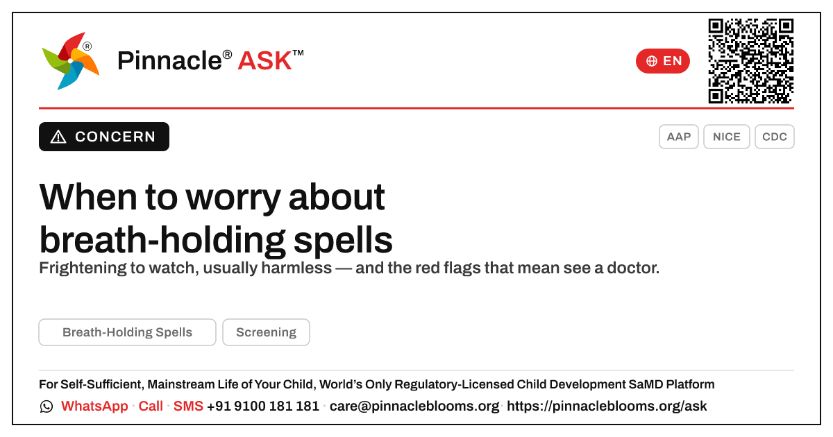 When should I worry about breath-holding spells in my child? — Pinnacle Ask answer card with a short explanation and QR link