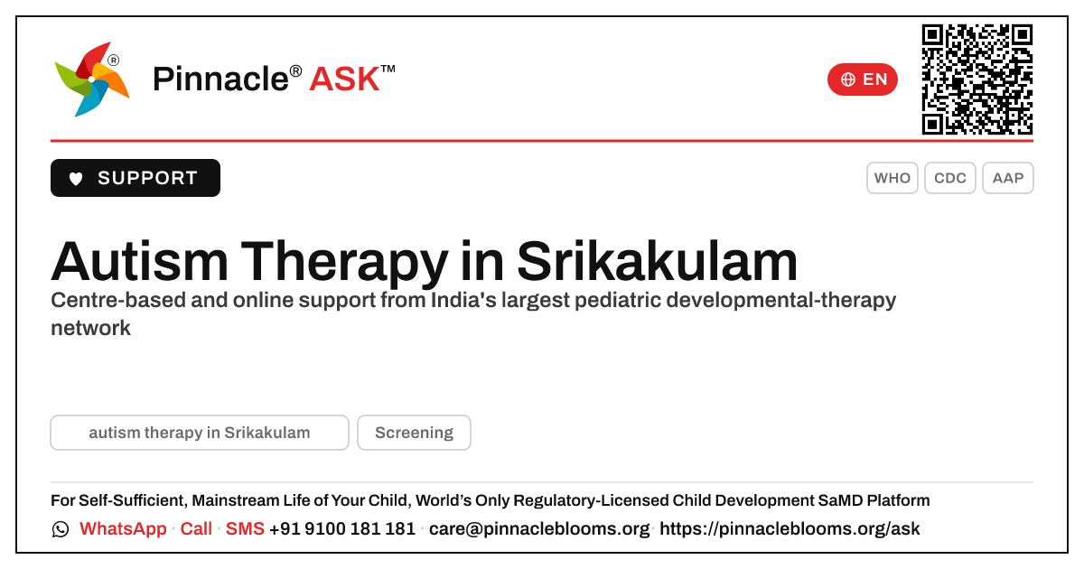 Autism Therapy in Srikakulam — Pinnacle Ask answer card with a short explanation and QR link