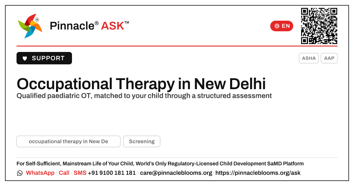 Occupational Therapy in New Delhi — Pinnacle Ask answer card with a short explanation and QR link