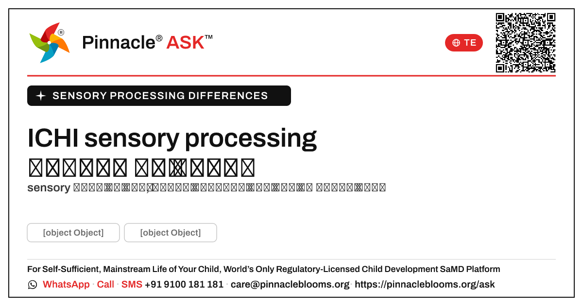 ICHI sensory processing వ్యత్యాసాల కోసం జోక్యాలు — Pinnacle Ask answer card with a short explanation and QR link