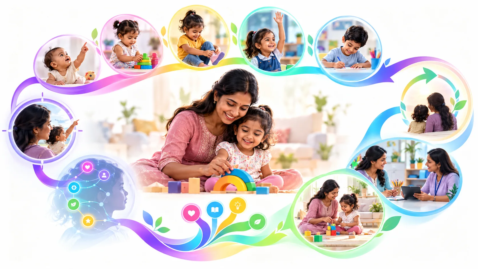 Illustrative PinnacleAI creative connecting measurement, family, therapies, everyday practice and a child’s life